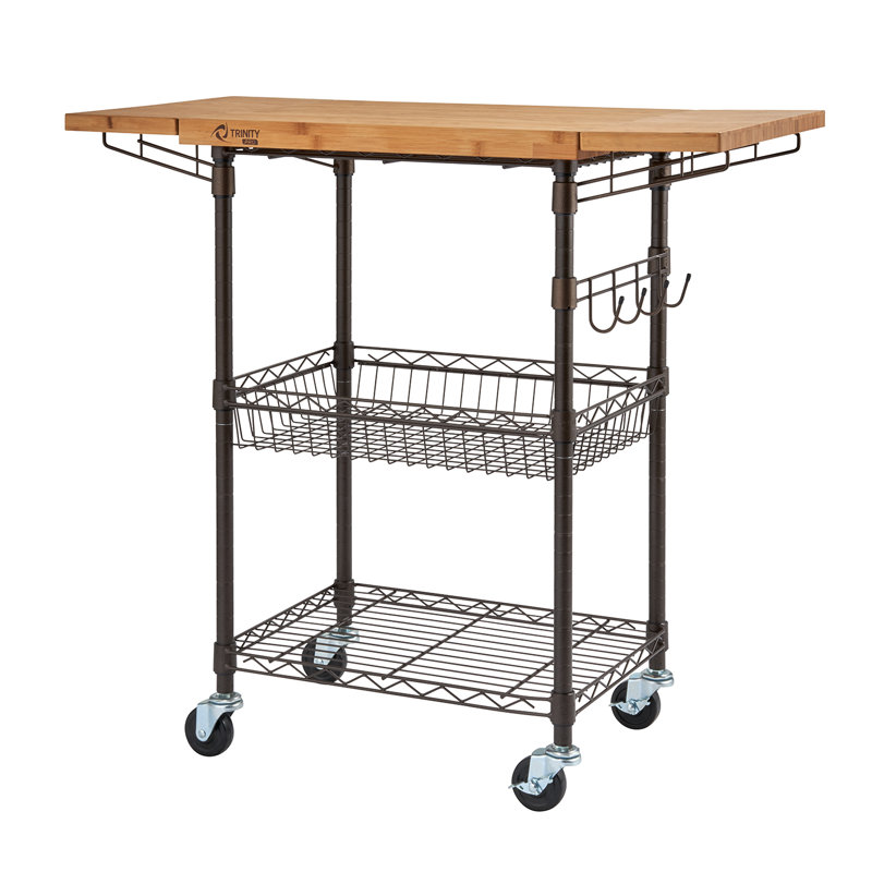 Trinity 39'' Steel Kitchen Cart with Solid Wood Top and Locking Wheels